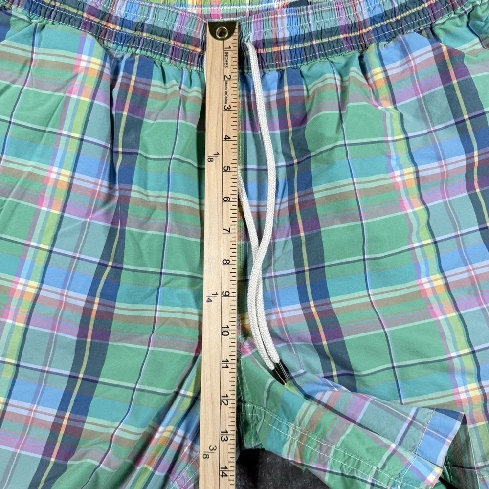 Polo Ralph‎ Lauren Swim Trunks Men's XL Green Plaid Mesh Lined Drawstring